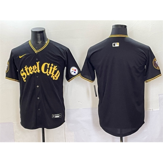 Personalized Men’s Pittsburgh Steelers Blank Black 412 Premier Limited Stitched Baseball Jerseys