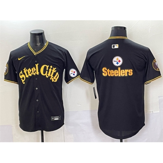 Personalized Men’s Pittsburgh Steelers Blank Black 412 Premier Limited Stitched Baseball Jersey