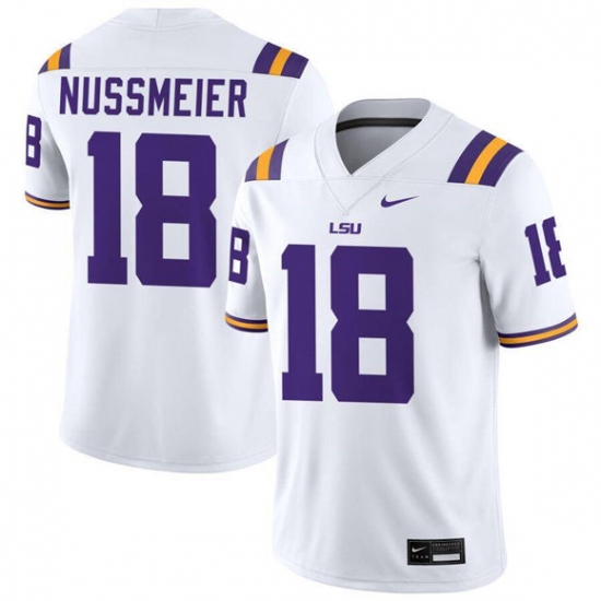 Personalized Men’s LSU Tigers #18 Garrett Nussmeier White Limited Stitched Game Jersey