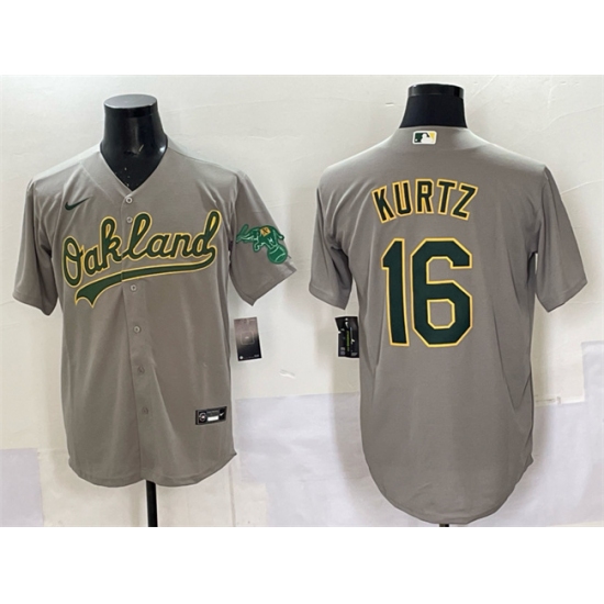 Personalized Men’s Oakland Athletics #16 Nick Kurtz Grey Cool Base Stitched Baseball Jersey