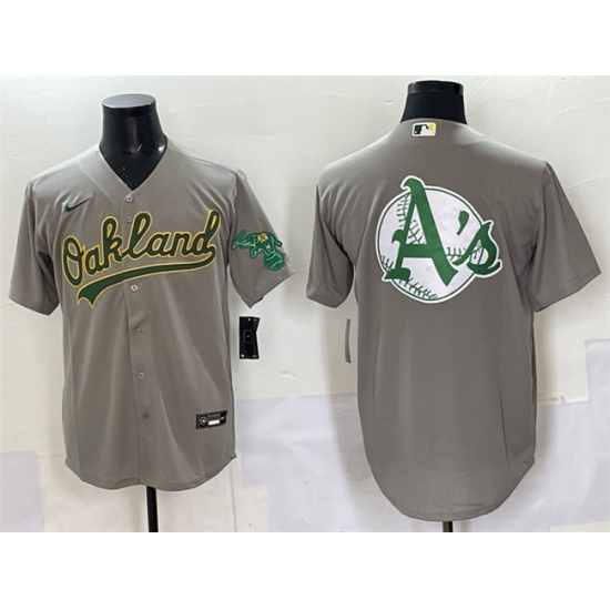 Personalized Men’s Oakland Athletics Team Big Logo Grey Cool Base Stitched Baseball Jersey