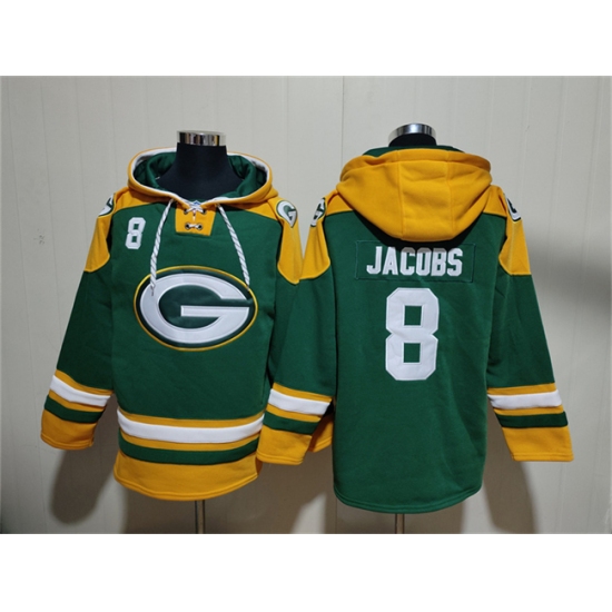 Personalized Men’s Green Bay Packers #8 Josh Jacobs Green Lace-Up Pullover Hoodie