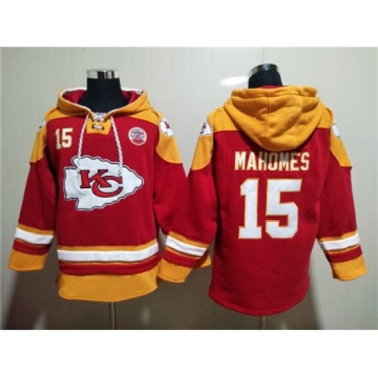 Personalized Men’s Kansas City Chiefs #15 Patrick Mahomes Red Lace-Up Pullover Hoodie
