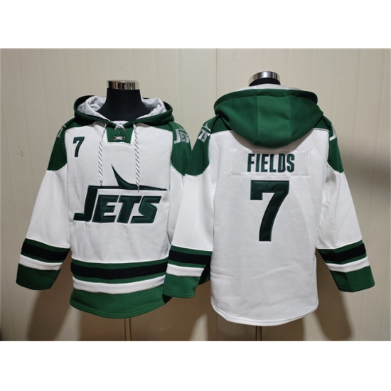 Personalized Men’s New York Jets #7 Justin Fields White Ageless Must-Have Lace-Up Pullover Hoodie