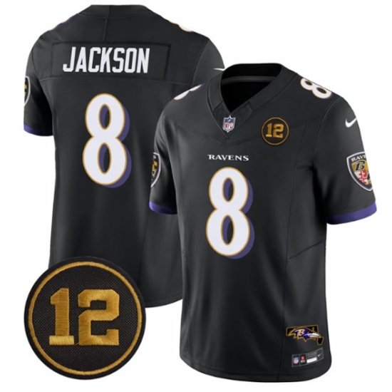Personalized Men’s Baltimore Ravens #8 Lamar Jackson Black 2025 F.U.S.E Jacoby Jones Limited Football Jersey
