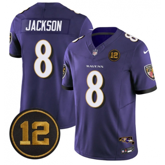 Personalized Men’s Baltimore Ravens #8 Lamar Jackson Purple 2025 F.U.S.E Jacoby Jones Limited Football Jersey
