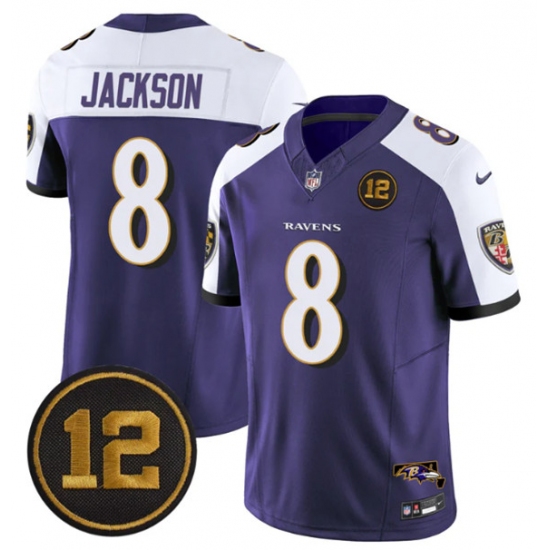 Personalized Men’s Baltimore Ravens #8 Lamar Jackson Purple Alternate 2025 F.U.S.E Jacoby Jones Limited Football Jersey