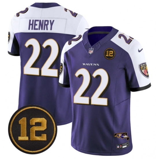 Personalized Men’s Baltimore Ravens #22 Derrick Henry Purple Alternate 2025 F.U.S.E Jacoby Jones Limited Football Jersey