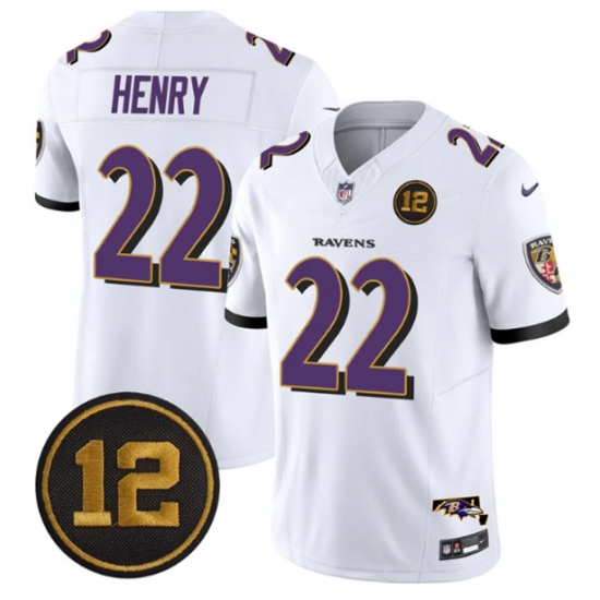 Personalized Men’s Baltimore Ravens #22 Derrick Henry White 2025 F.U.S.E Jacoby Jones Limited Football Jersey