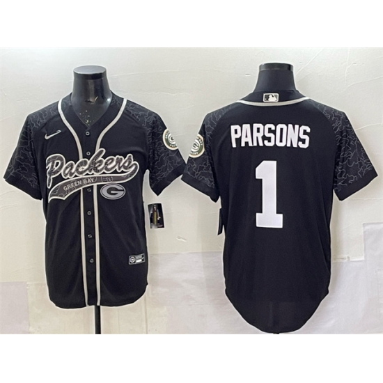 Personalized Men’s Green Bay Packers #1 Micah Parsons Black Reflective With Cool Base Stitched Baseball Jersey