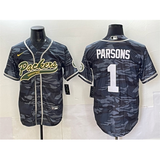 Personalized Men’s Green Bay Packers #1 Micah Parsons Gray Camo Cool Base Stitched Baseball Jersey