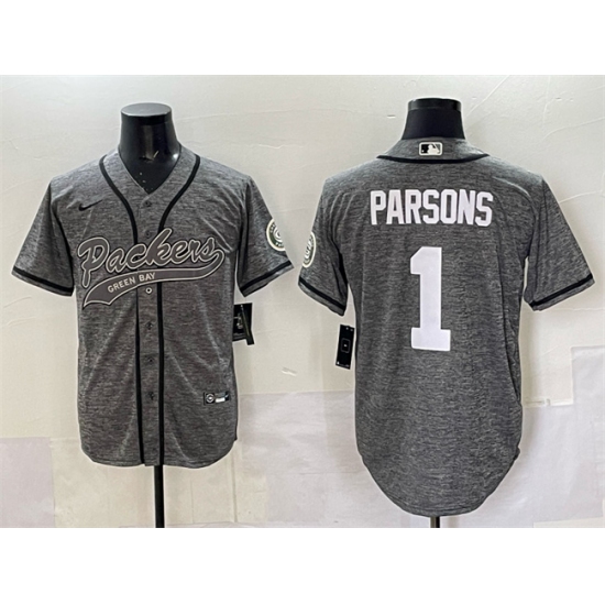 Personalized Men’s Green Bay Packers #1 Micah Parsons Gray Cool Base Stitched Baseball Jersey