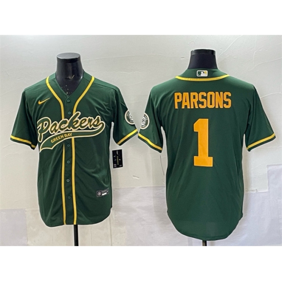 Personalized Men’s Green Bay Packers #1 Micah Parsons Green Cool Base Stitched Baseball Jersey