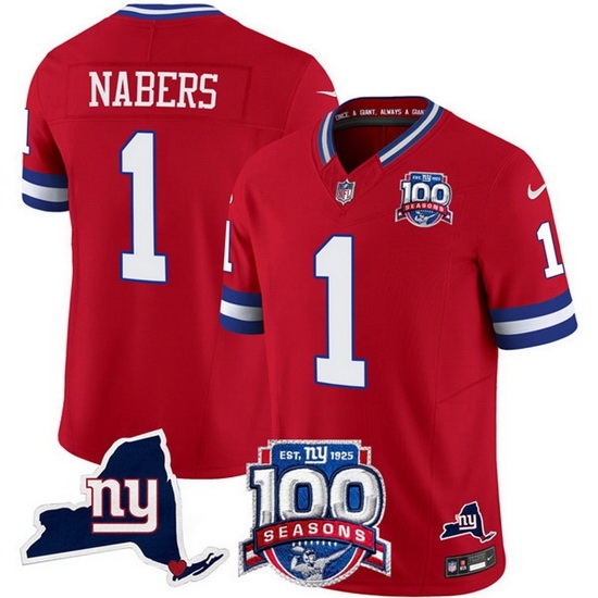 Personalized Men’s New York Giants 1 Malik Nabers Red 2024 F U S E 100th Season And State Limited Stitched Football Jersey