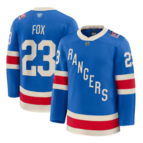 Personalized Men’s New York Rangers #23 Adam Fox Blue Centennial Stitched Hockey Jersey
