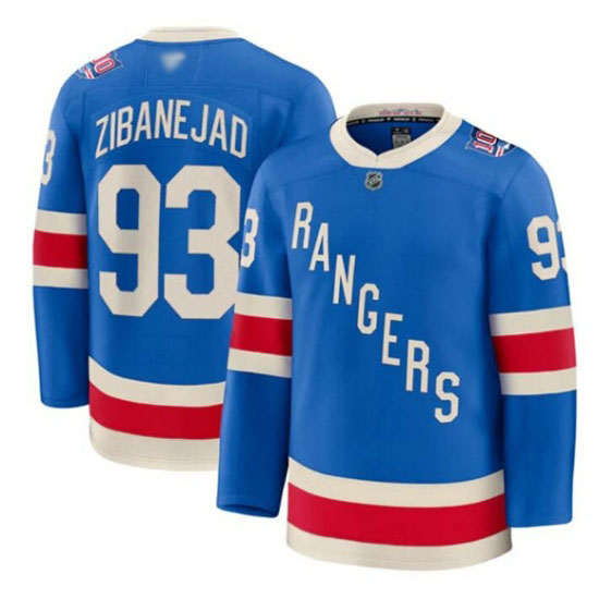 Personalized Men’s New York Rangers #93 Mika Zibanejad Blue Centennial Stitched Hockey Jersey