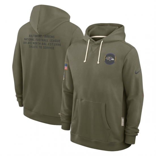 Personalized Men’s Baltimore Ravens Olive 2025 Salute to Service Pullover Hoodie