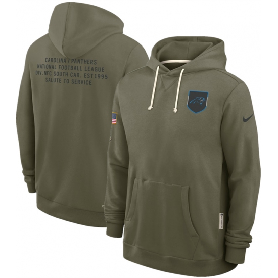 Personalized Men’s Carolina Panthers Olive 2025 Salute to Service Pullover Hoodie