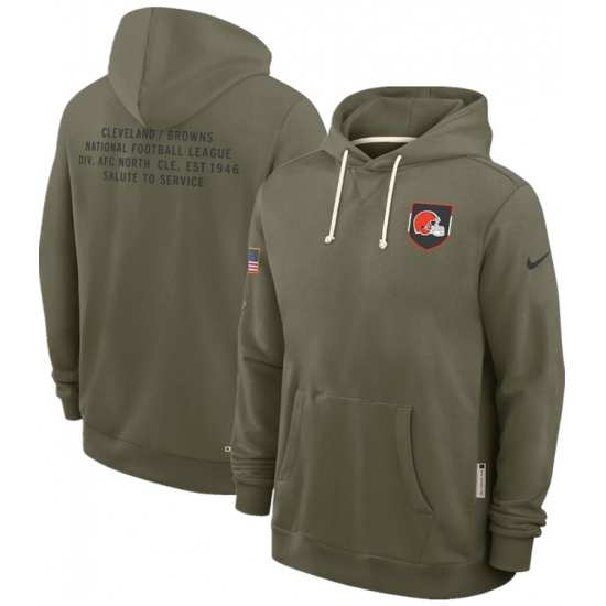 Personalized Men’s Cleveland Browns Olive 2025 Salute to Service Pullover Hoodie