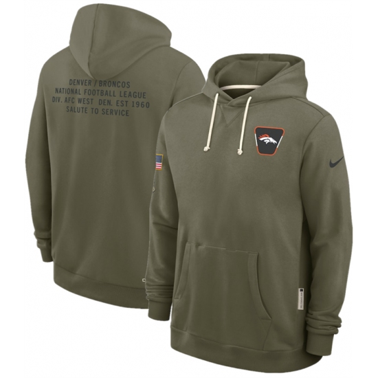 Personalized Men’s Denver Broncos Olive 2025 Salute to Service Pullover Hoodie