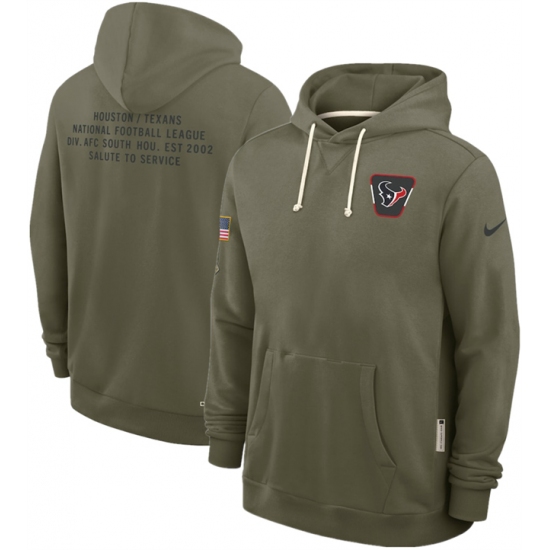 Personalized Men’s Houston Texans Olive 2025 Salute to Service Pullover Hoodie