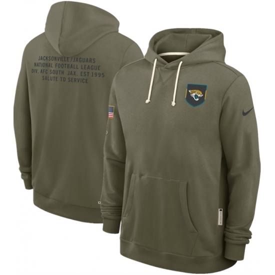 Personalized Men’s Jacksonville Jaguars Olive 2025 Salute to Service Pullover Hoodie