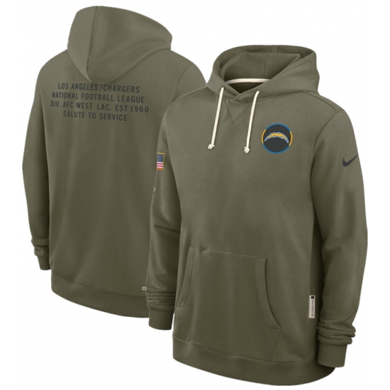 Personalized Men’s Los Angeles Chargers Olive 2025 Salute to Service Pullover Hoodie
