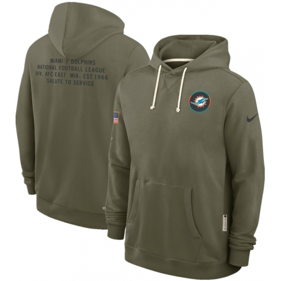 Personalized Men’s Miami Dolphins Olive 2025 Salute to Service Pullover Hoodie