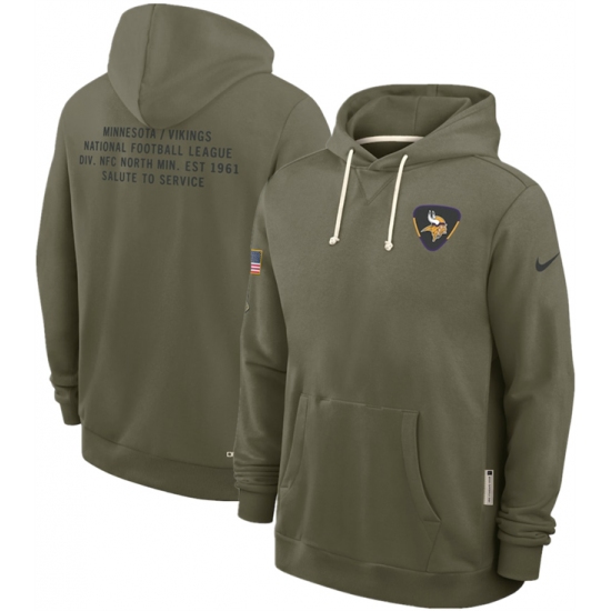 Personalized Men’s Minnesota Vikings Olive 2025 Salute to Service Pullover Hoodie