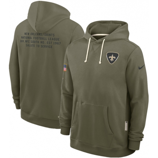 Personalized Men’s New Orleans Saints Olive 2025 Salute to Service Pullover Hoodie