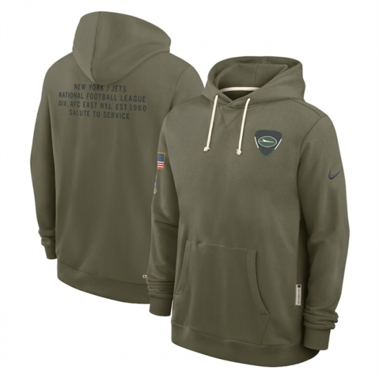 Personalized Men’s New York Jets Olive 2025 Salute to Service Pullover Hoodie