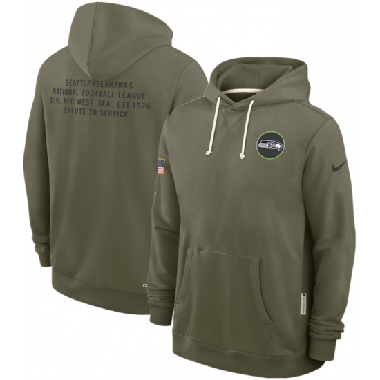 Personalized Men’s Seattle Seahawks Olive 2025 Salute to Service Pullover Hoodie