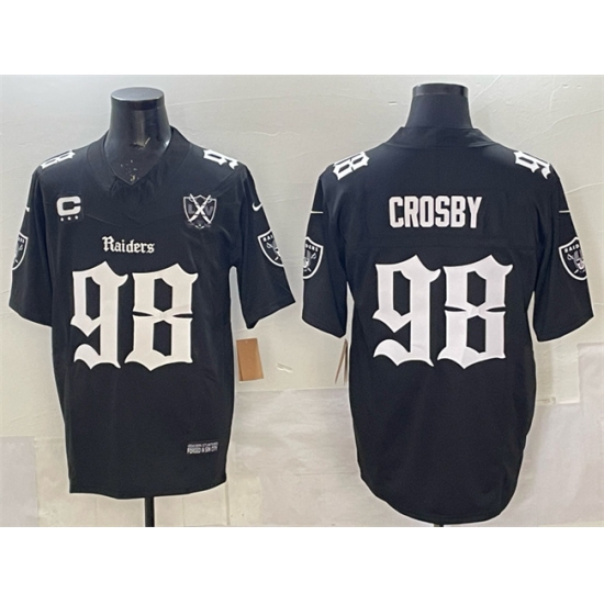 Personalized Men’s Las Vegas Raiders #98 Maxx Crosby Black F.U.S.E. Gothic Sin City Shadows Edition With 65th Anniversary 3-Star C Untouchable Limited Stitched Fo