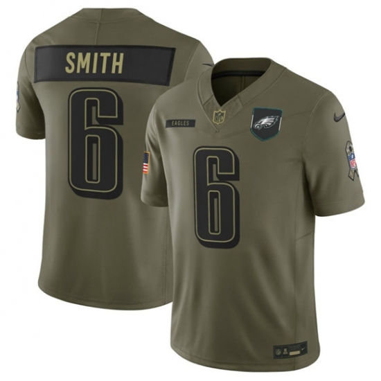 Personalized Men’s Philadelphia Eagles #6 DeVonta Smith Olive 2025 Salute to Service Limited Football Stitched Jersey