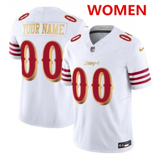 Personalized Women’s San Francisco 49ers ACTIVE PLAYER White Gold 2025 F.U.S.E. Rivalries Limited Football Stitched Jersey(Run Small)