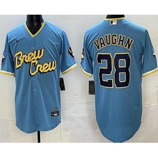 Personalized Men’s Milwaukee Brewers #28 Andrew Vaughn Powder Blue 2022 City Connect Cool Base Jersey