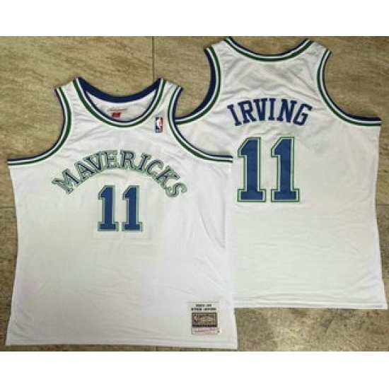 Personalized Men’s Dallas Mavericks #11 Kyrie Irving White AU Throwback Jersey