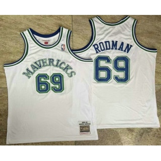Personalized Men’s Dallas Mavericks #69 Dennis Rodman White AU Throwback Jersey