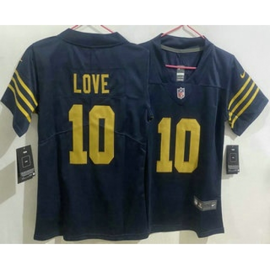 Personalized Women’s Green Bay Packers #10 Jordan Love Limited Navy Jersey