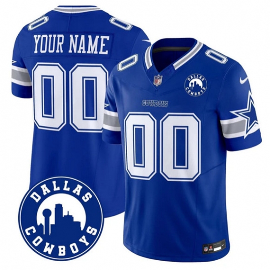 Personalized Men’s Dallas Cowboys Active Player Royal 2025 F.U.S.E Dallas City Patch Untouchable Limited Football Stitched Game Jersey