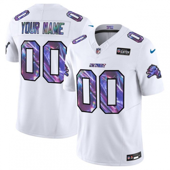 Personalized Men’s Detroit Lions Active Player White 2025 Crucial Catch F.U.S.E. Limited Football Stitched Jersey
