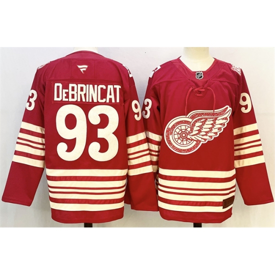 Personalized Men’s Detroit Red Wings #93 Alex DeBrincat Red 2025-26 Centennial Premium Stitched Hockey Jersey