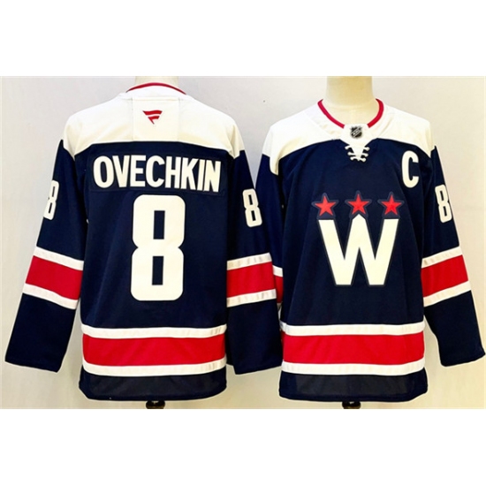 Personalized Men’s Washington Capitals #8 Alexander Ovechkin Navy With C Stitched Hockey Jersey