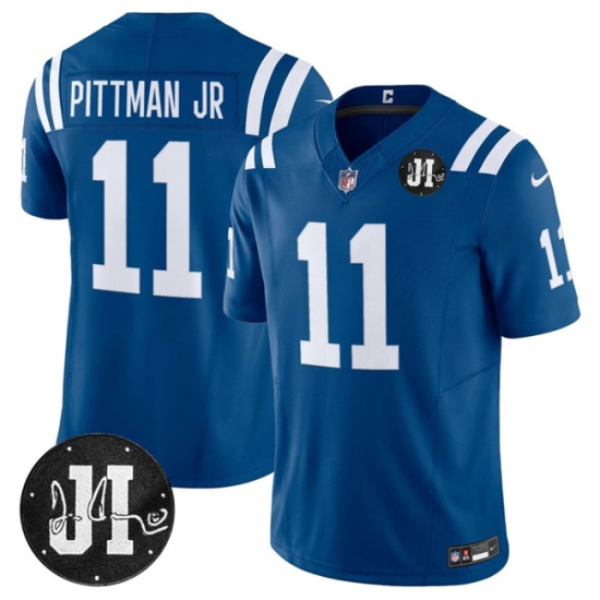 Personalized Men’s Indianapolis Colts #11 Michael Pittman Jr. Blue 2025 F.U.S.E. Jim Irsay Limited Football Stitched Jersey