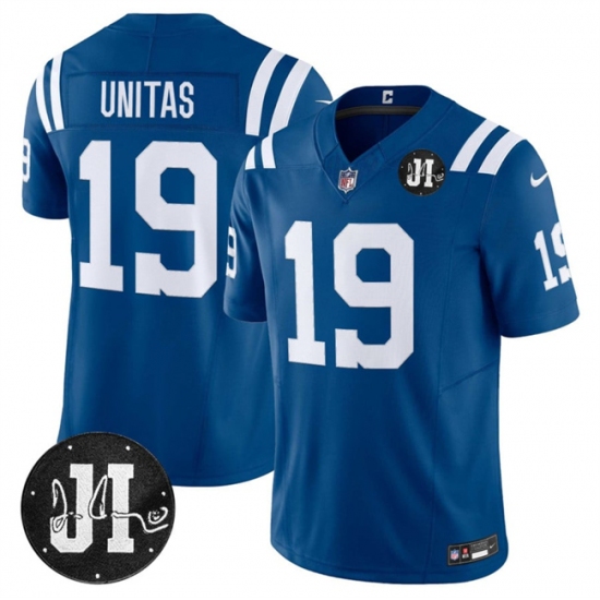 Personalized Men’s Indianapolis Colts #19 Johnny Unitas Blue 2025 F.U.S.E. Jim Irsay Limited Football Stitched Jersey