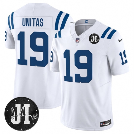 Personalized Men’s Indianapolis Colts #19 Johnny Unitas White 2025 F.U.S.E. Jim Irsay Limited Football Stitched Jersey