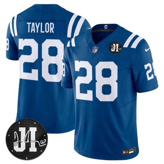 Personalized Men’s Indianapolis Colts #28 Jonathan Taylor Blue 2025 F.U.S.E. Jim Irsay Limited Football Stitched Jersey