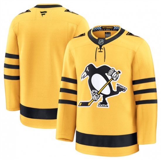Personalized Men’s Pittsburgh Penguins Blank Gold 2025 Alternate Stitched Hockey Jersey