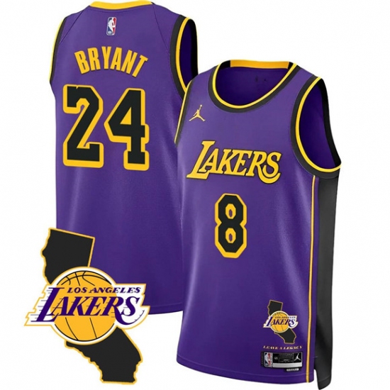Personalized Men’s Los Angeles Lakers Front #8 Back #24 Kobe Bryant Purple 2025 California Stitched Basketball Jersey
