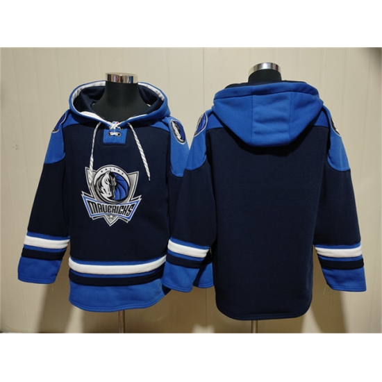 Personalized Men’s Dallas Mavericks Navy Black Lace-Up Pullover Hoodie